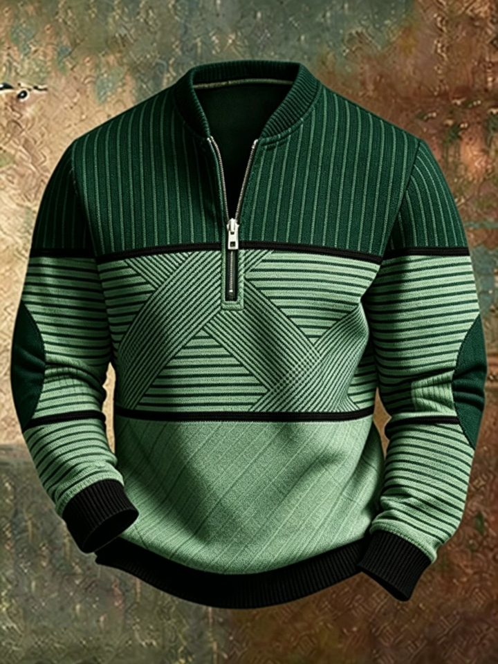 Men's green colorblock half-zip pullover sweater