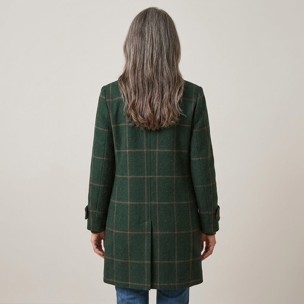 Back view of the green windowpane check coat