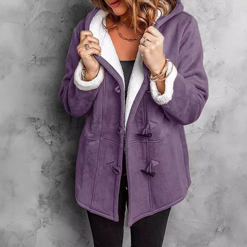 Women's purple plush-lined hooded toggle coat