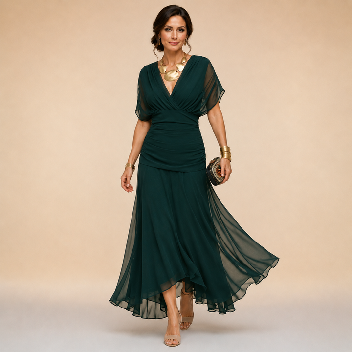 Forest green maxi dress with flutter sleeves