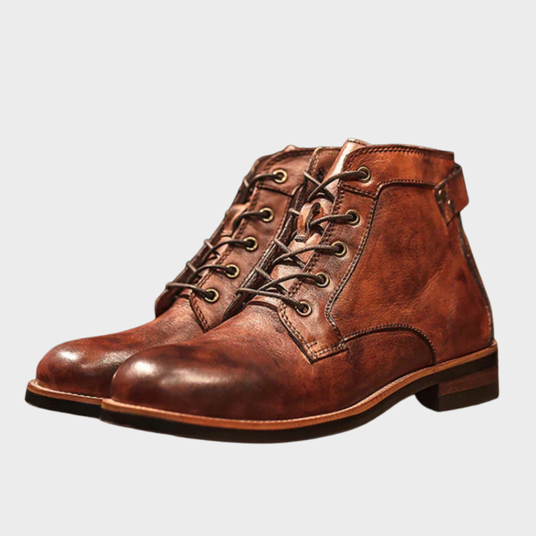 Men's brown lace-up ankle boot, side view