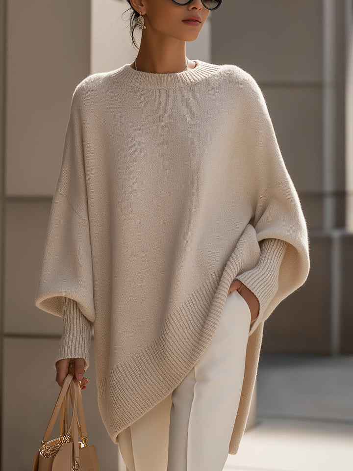 Women's cream oversized high-low knit sweater