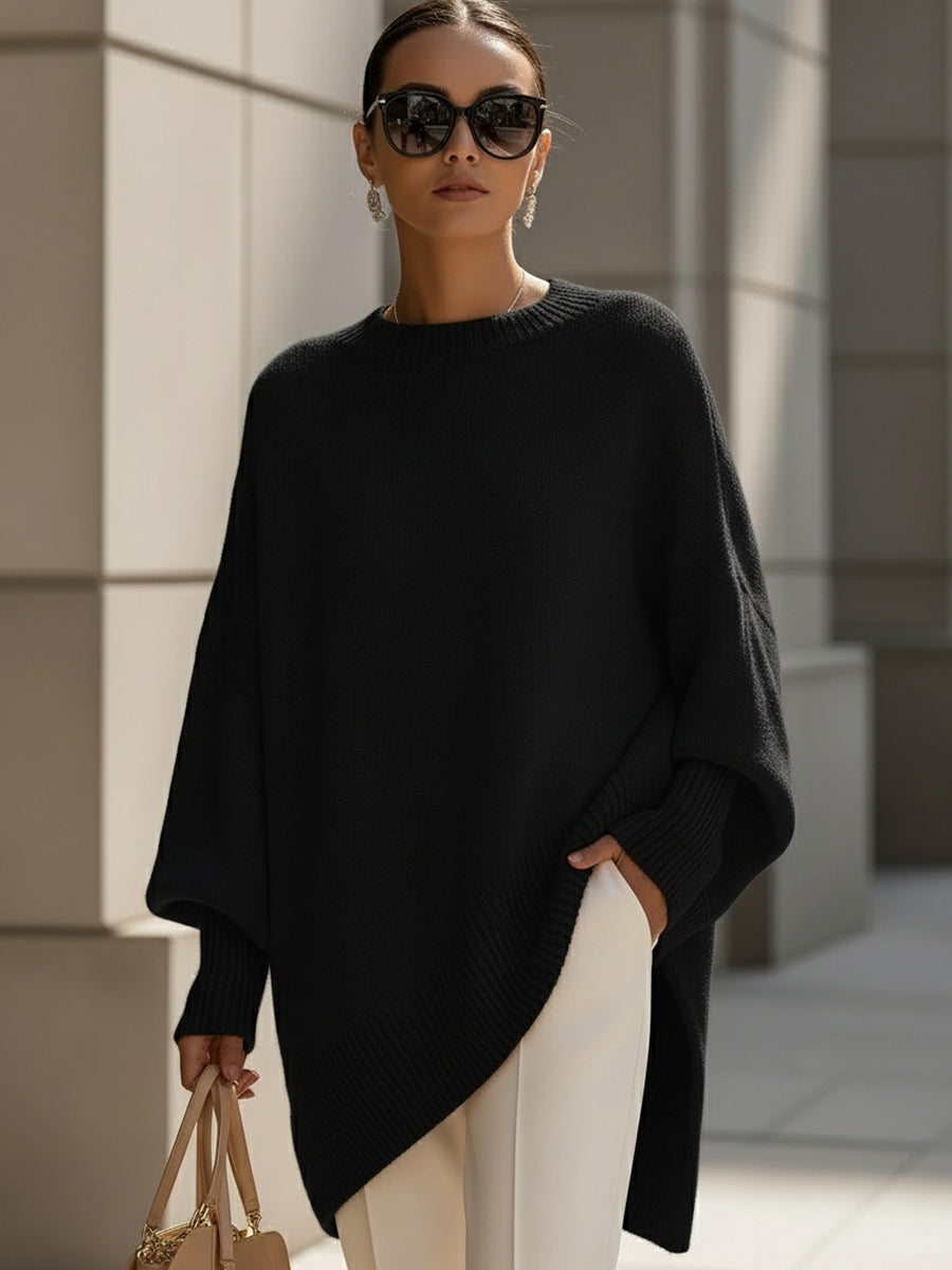 Women's black oversized high-low knit sweater