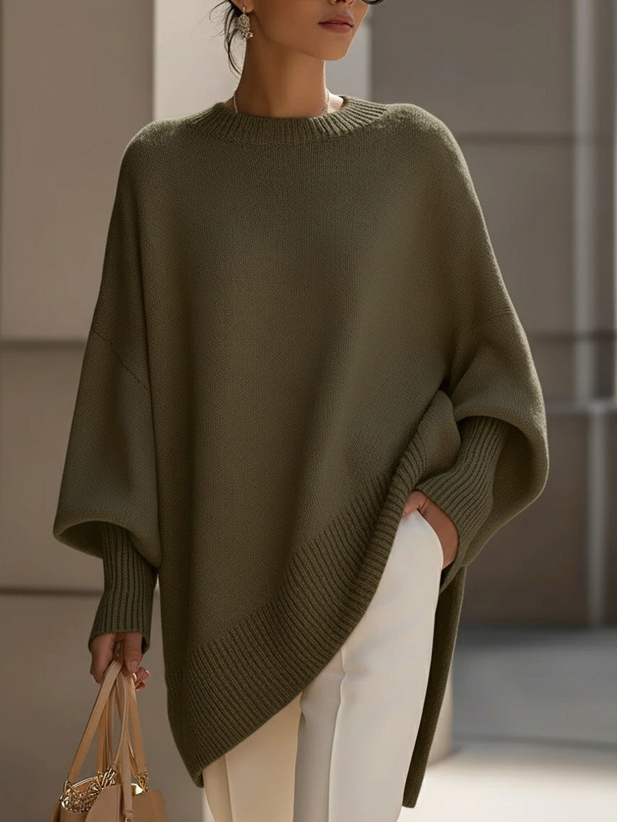 Women's olive oversized high-low knit sweater