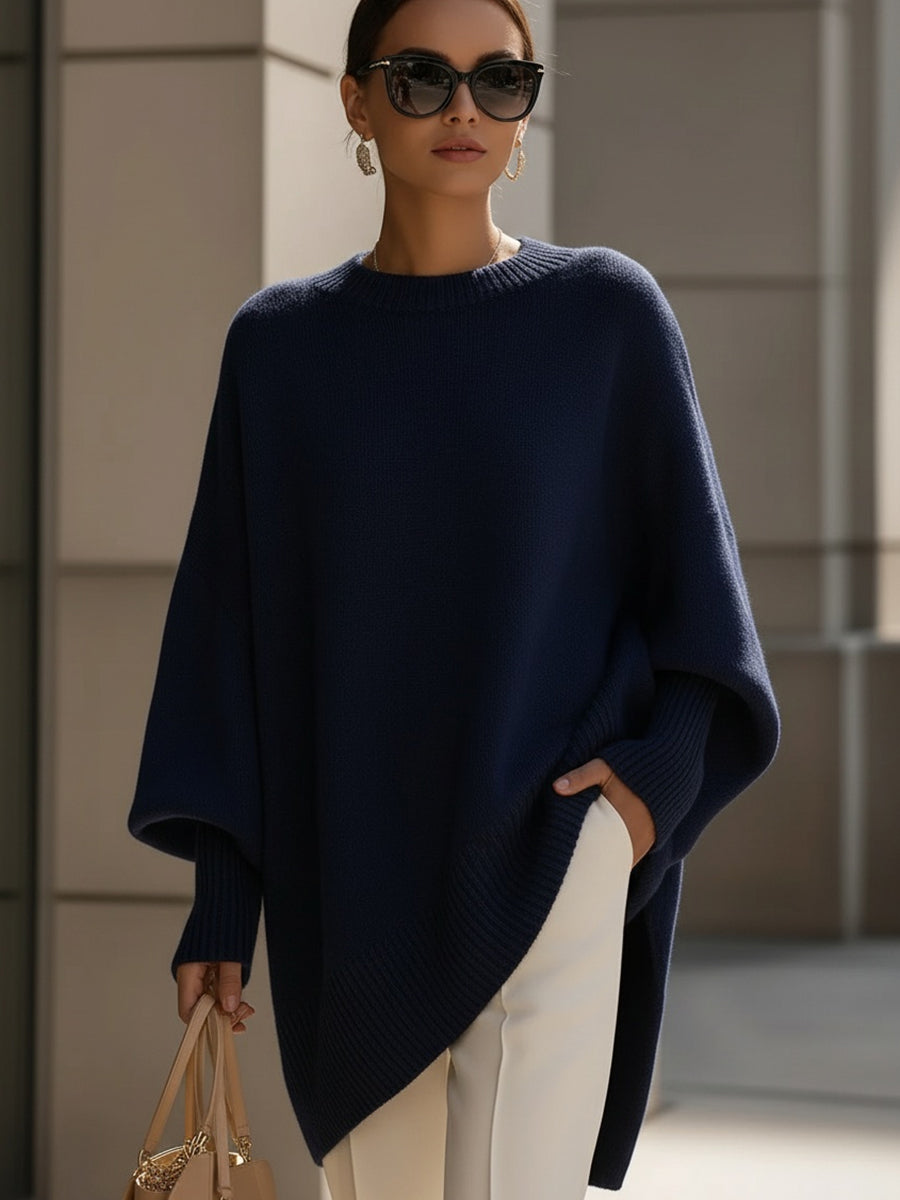 Women's navy oversized high-low knit sweater