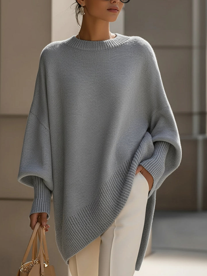Women's gray oversized high-low knit sweater