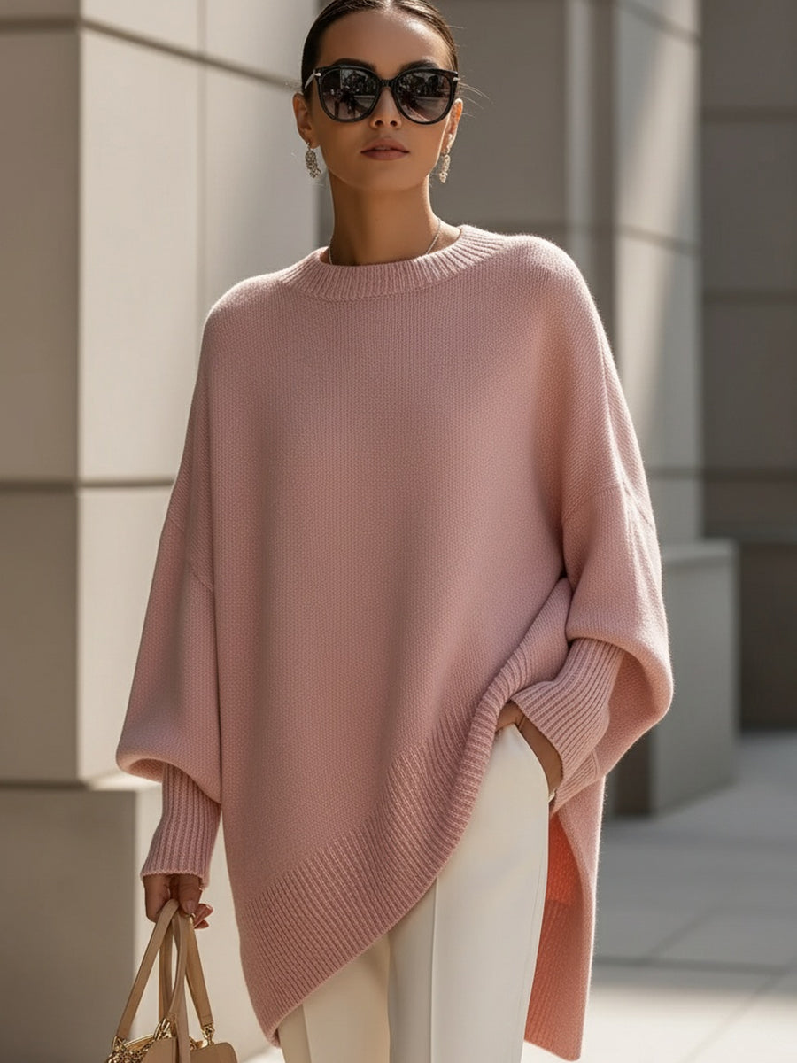 Women's blush pink oversized high-low knit sweater