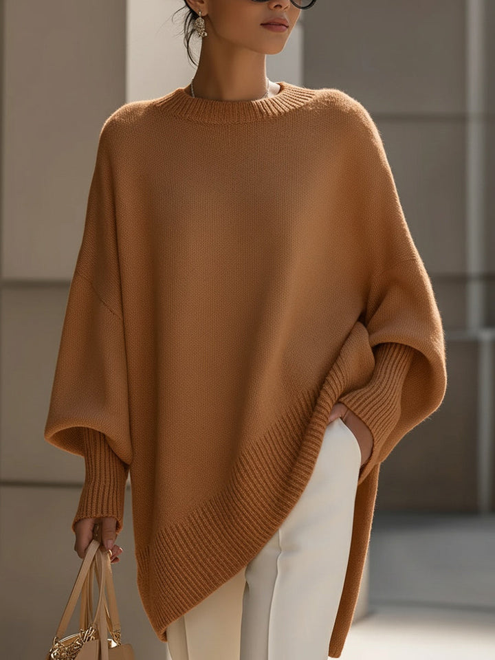 Women's camel oversized high-low knit sweater