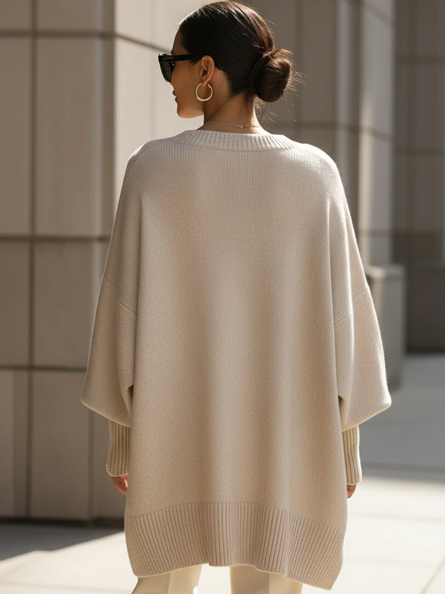 Back view of the cream oversized sweater