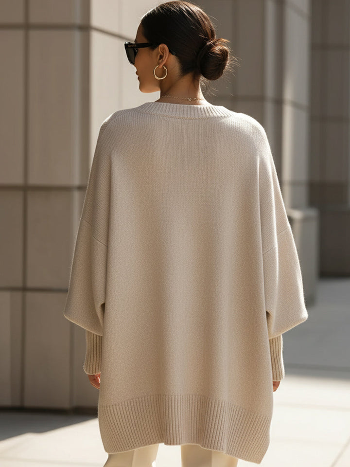 Back view of the cream oversized sweater