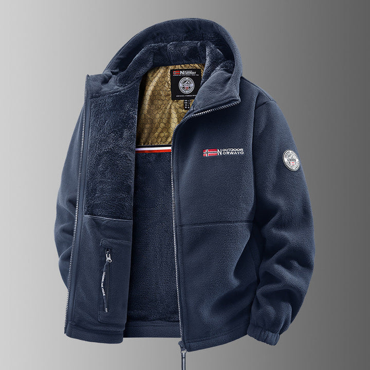 Men's navy plush-lined hooded zip jacket