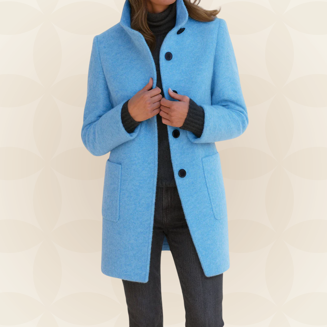 Women's sky blue stand-collar button coat