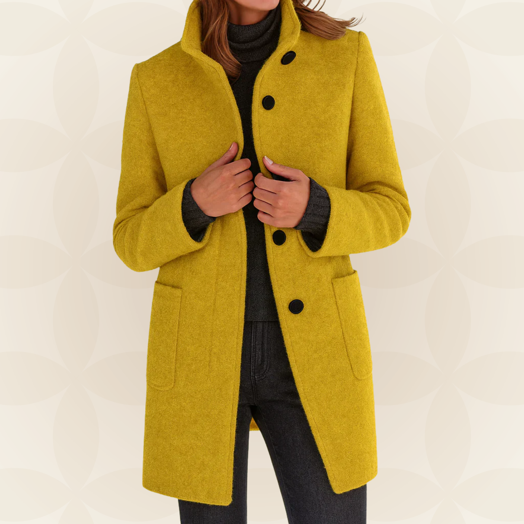 Women's mustard stand-collar button coat