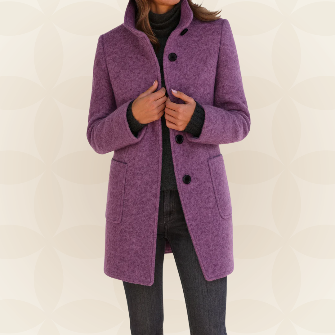 Women's purple stand-collar button coat