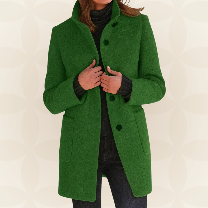 Women's green stand-collar button coat