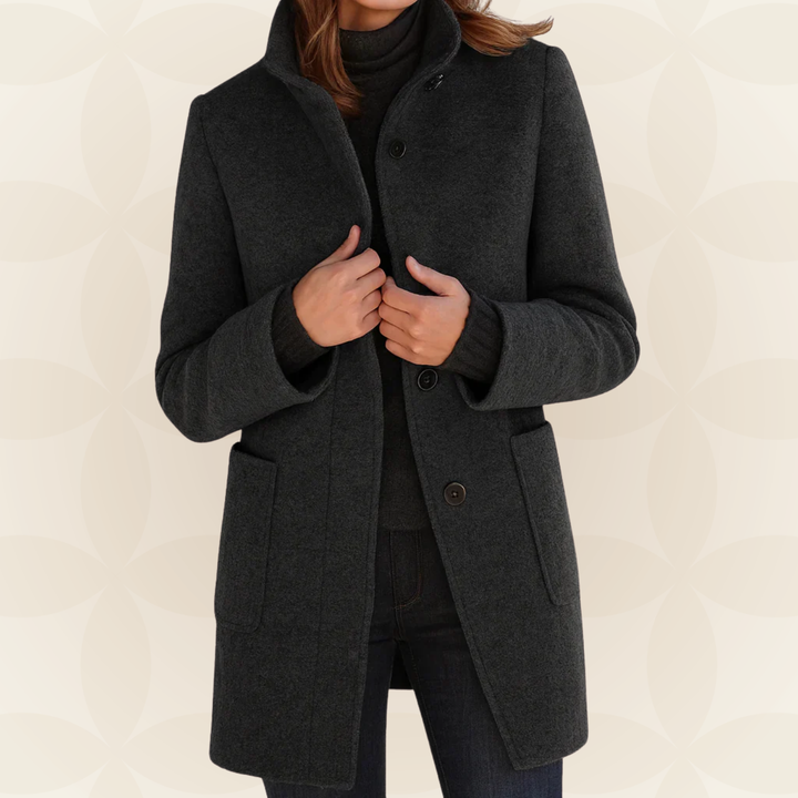 Women's charcoal stand-collar button coat