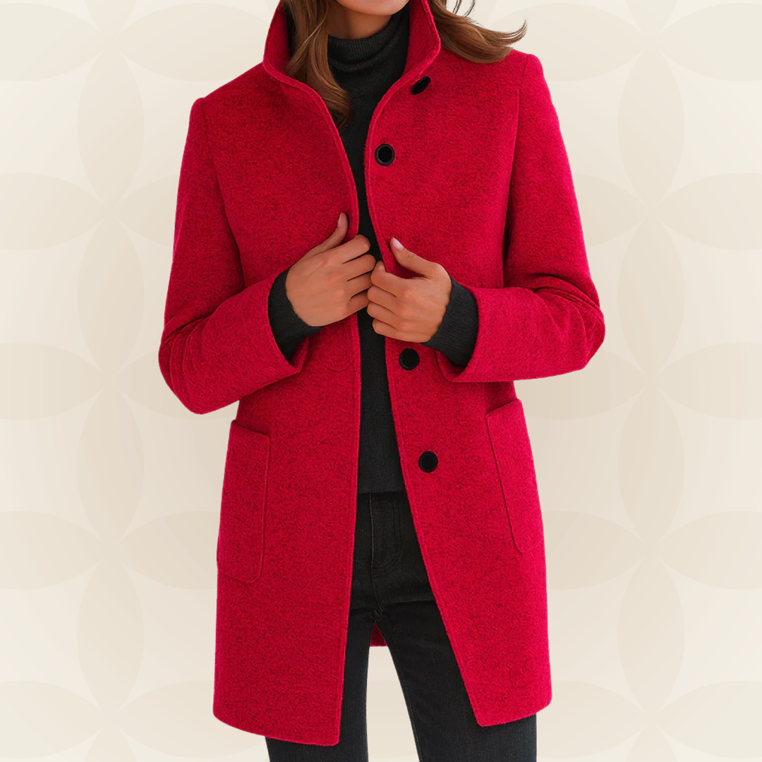 Women's red stand-collar button coat