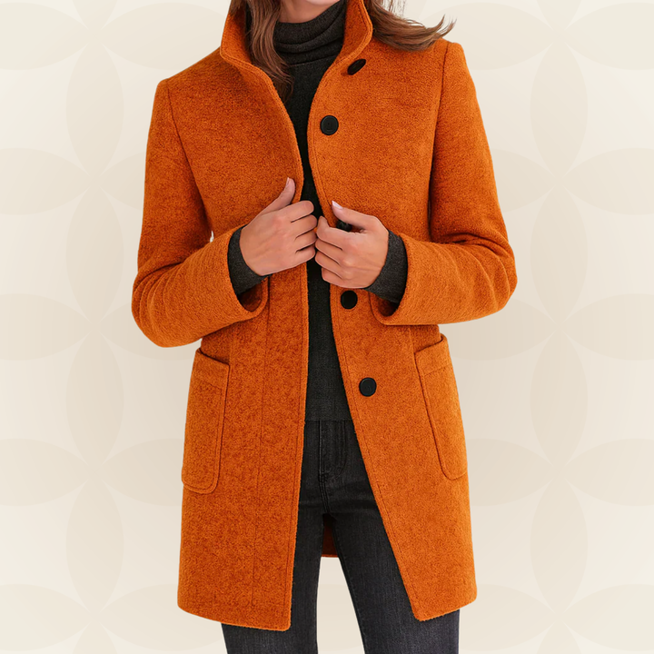 Women's orange stand-collar button coat