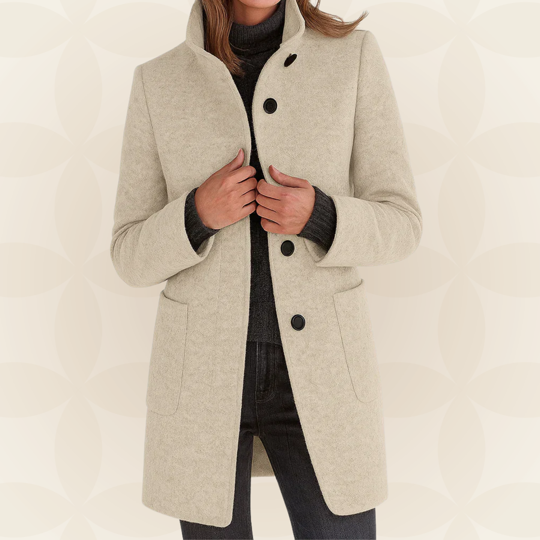 Women's beige stand-collar button coat