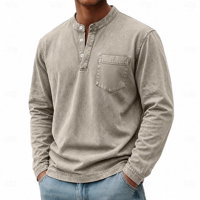 Men's stone long sleeve pocket henley