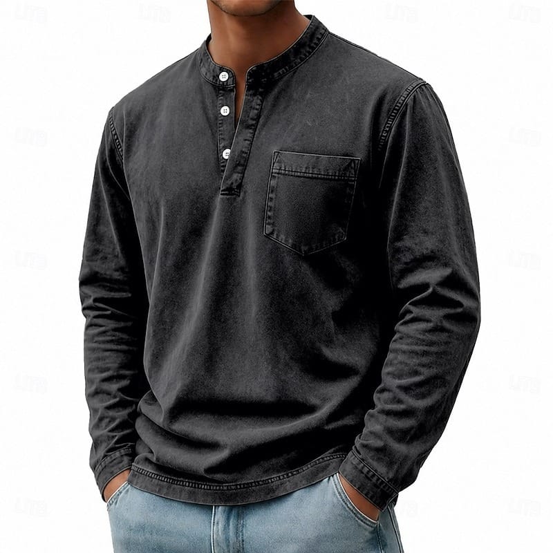 Men's charcoal long sleeve pocket henley