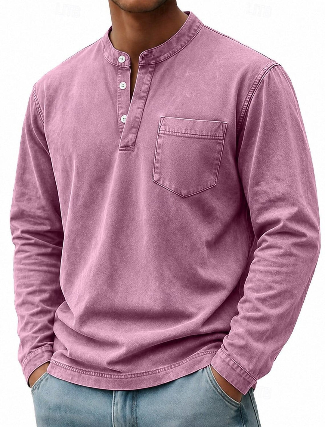 Men's rose long sleeve pocket henley