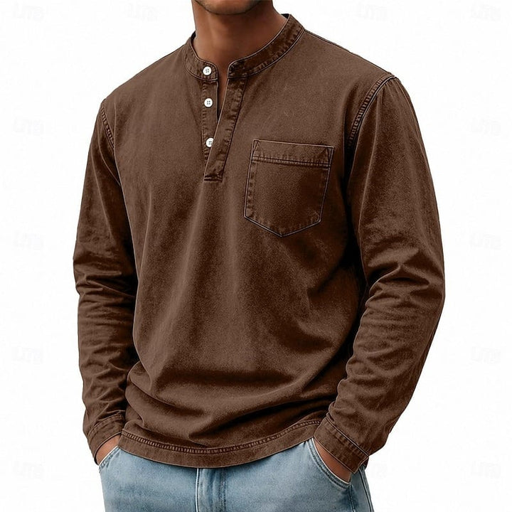 Men's brown long sleeve pocket henley
