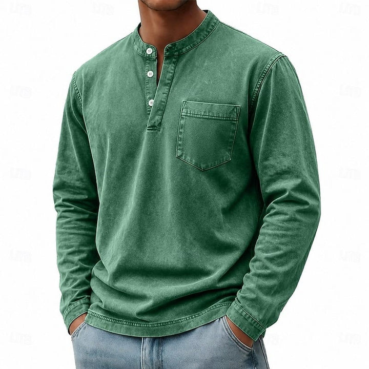 Men's green long sleeve pocket henley