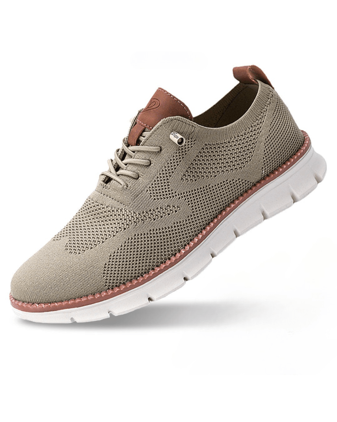 Men's taupe breathable knit lace-up sneakers