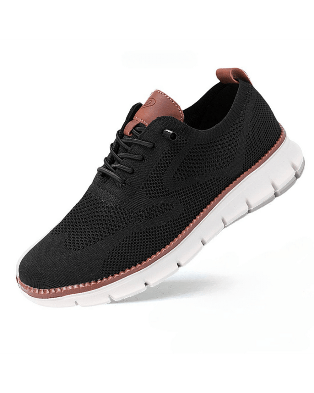 Men's black breathable knit lace-up sneakers
