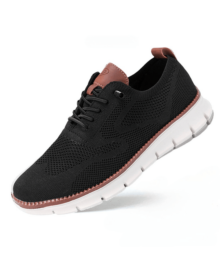 Men's black breathable knit lace-up sneakers
