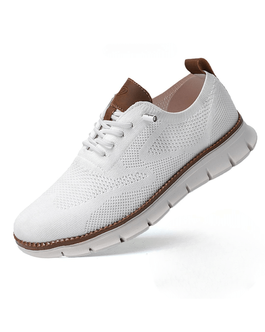 Men's white breathable knit lace-up sneakers