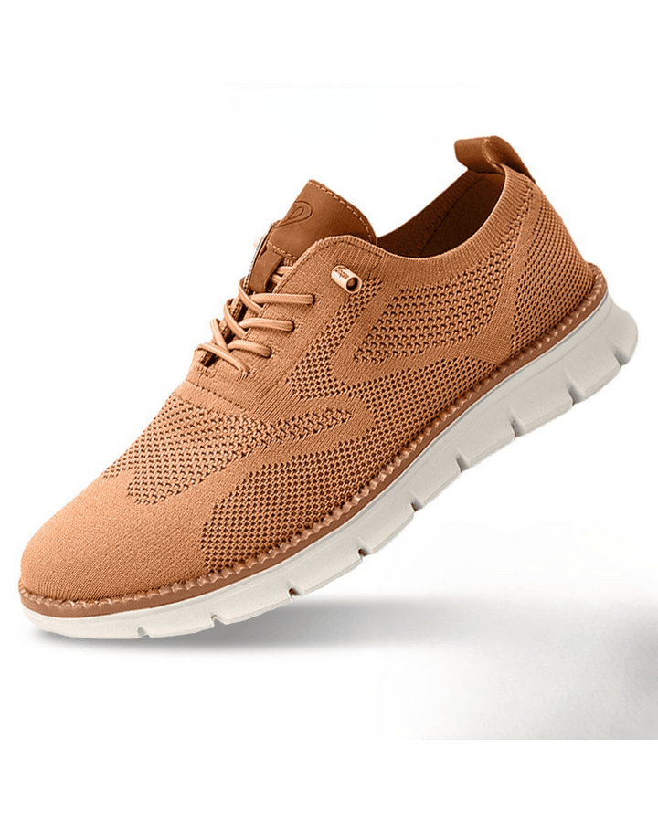 Men's caramel breathable knit lace-up sneakers