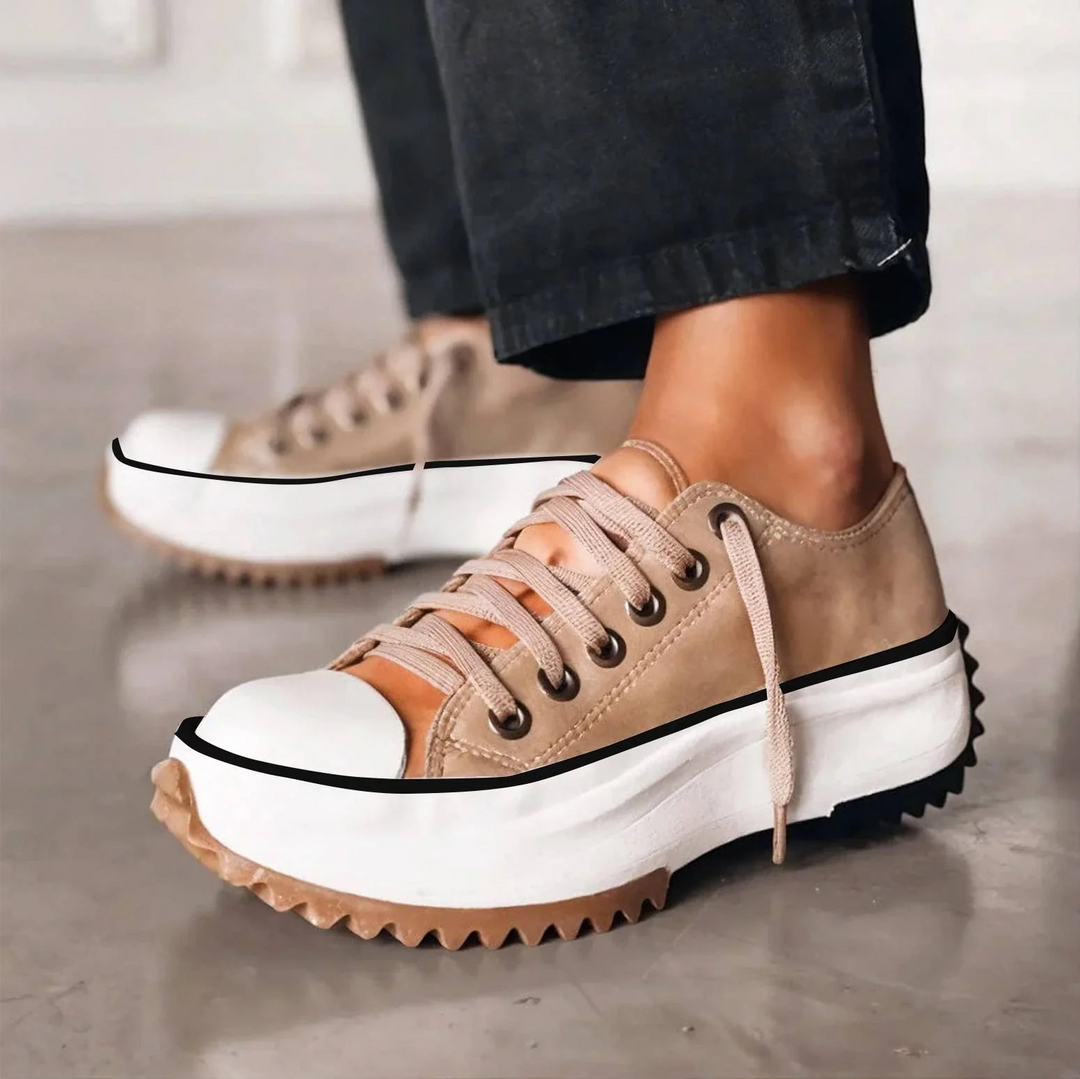 Women's tan lace-up platform sneakers