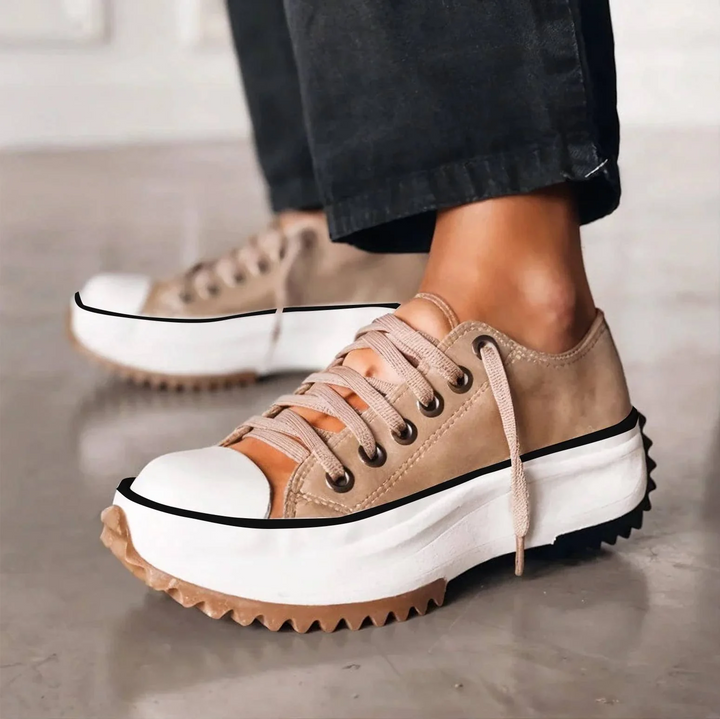 Women's tan lace-up platform sneakers