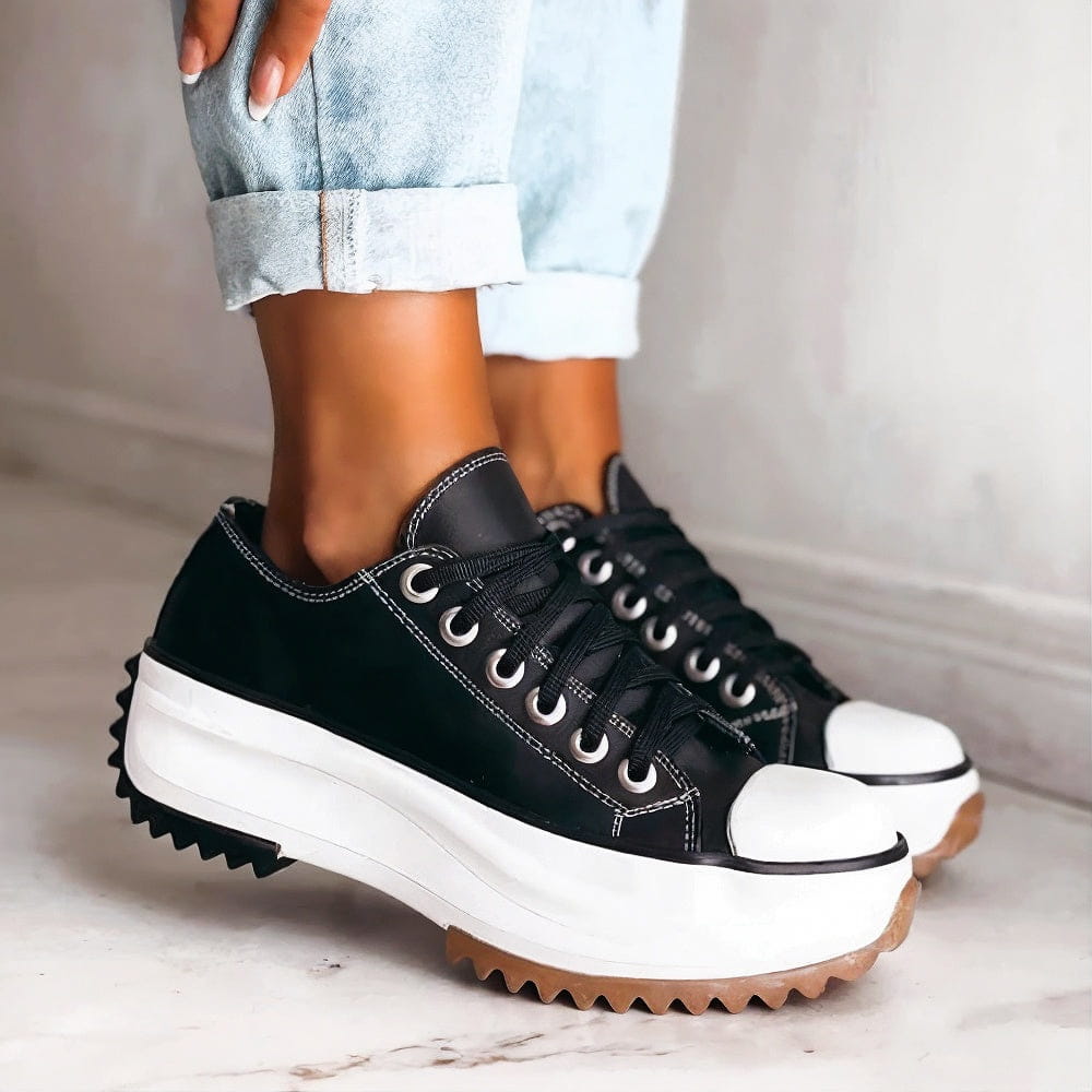 Women's black lace-up platform sneakers
