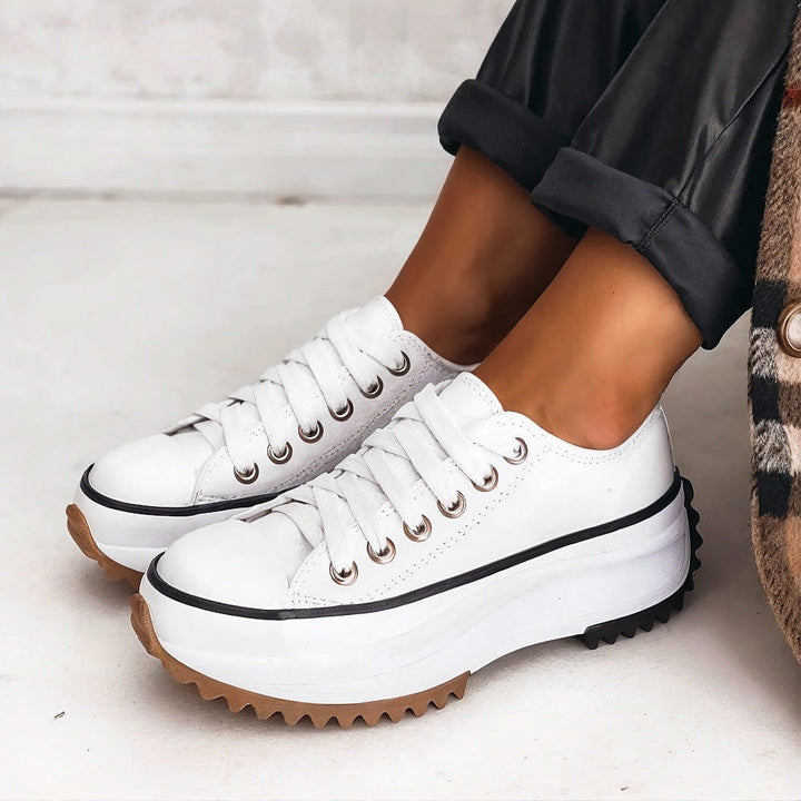 Women's white lace-up platform sneakers