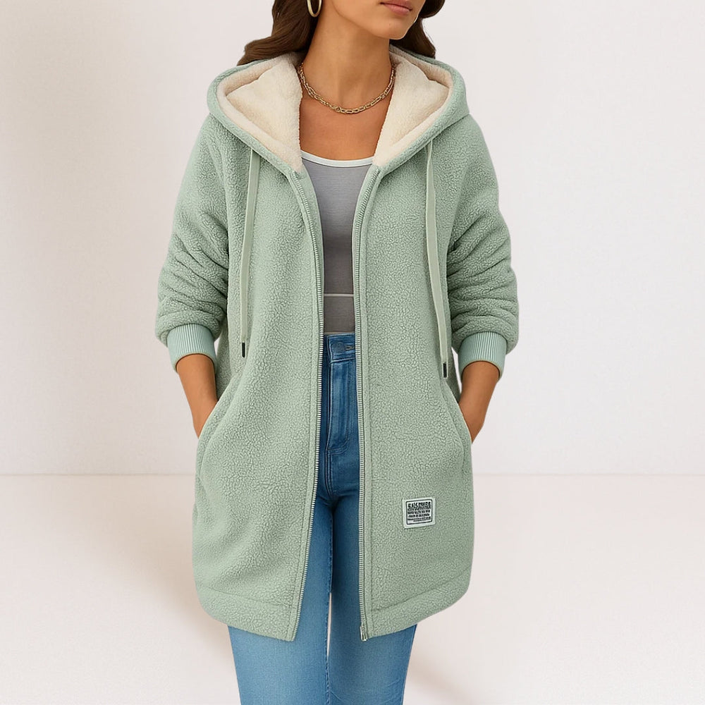 Women's sage cozy hooded zip-up jacket