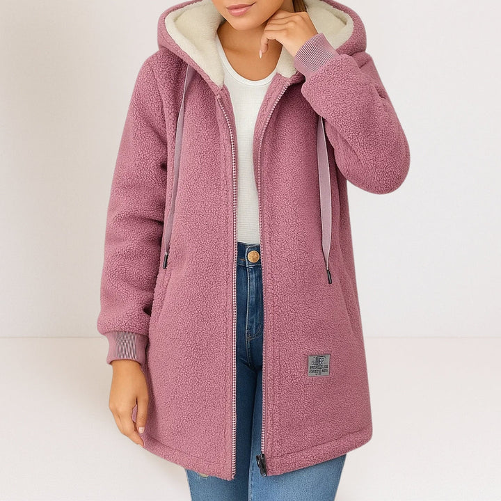 Women's dusty rose cozy hooded zip-up jacket