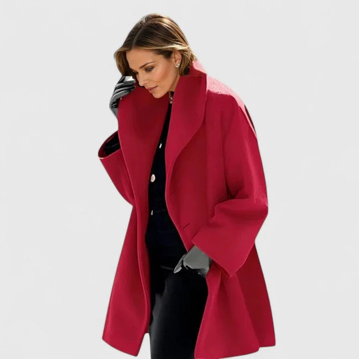 Women's red shawl collar button-front coat