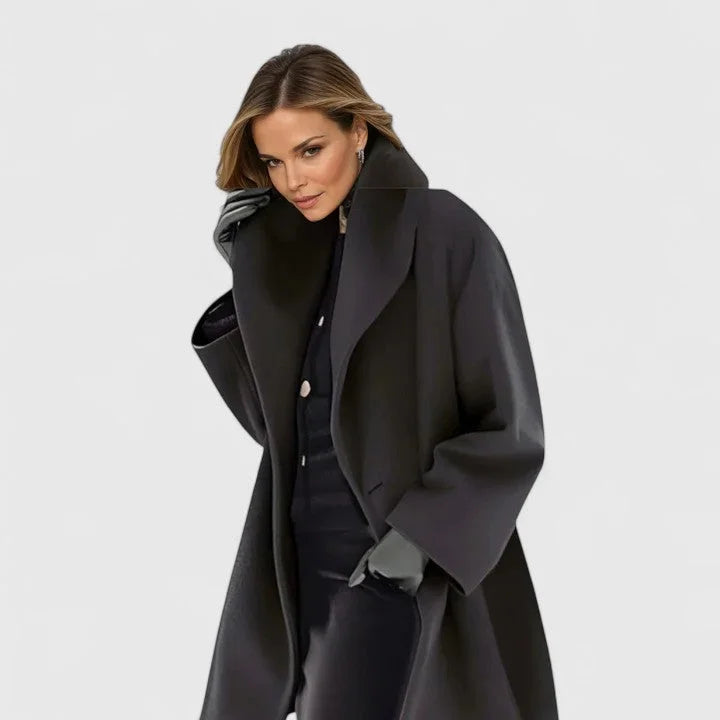 Women's charcoal shawl collar button-front coat