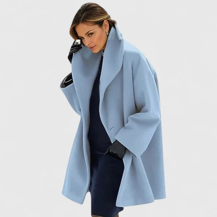 Women's light blue shawl collar button-front coat