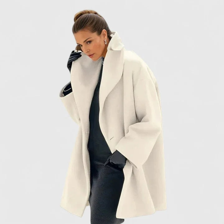 Women's ivory shawl collar button-front coat