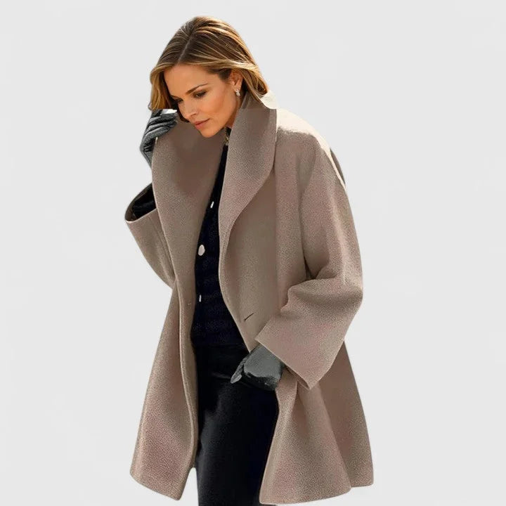 Women's taupe shawl collar button-front coat