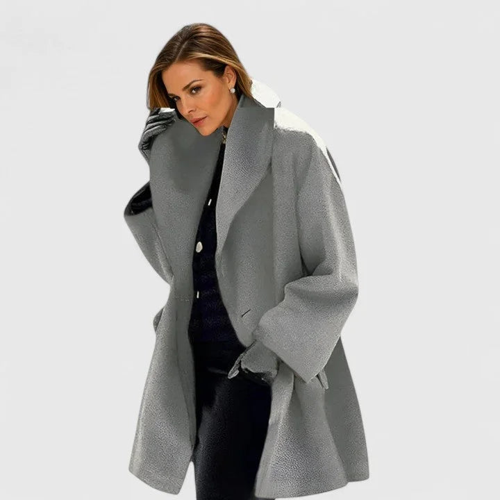 Women's gray shawl collar button-front coat