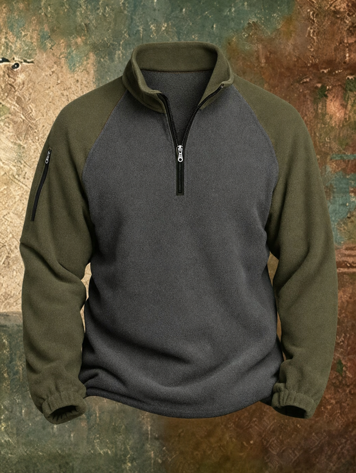 Men's gray and olive two-tone half-zip pullover