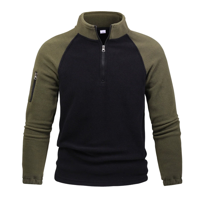 Black and olive two-tone half-zip pullover, front view