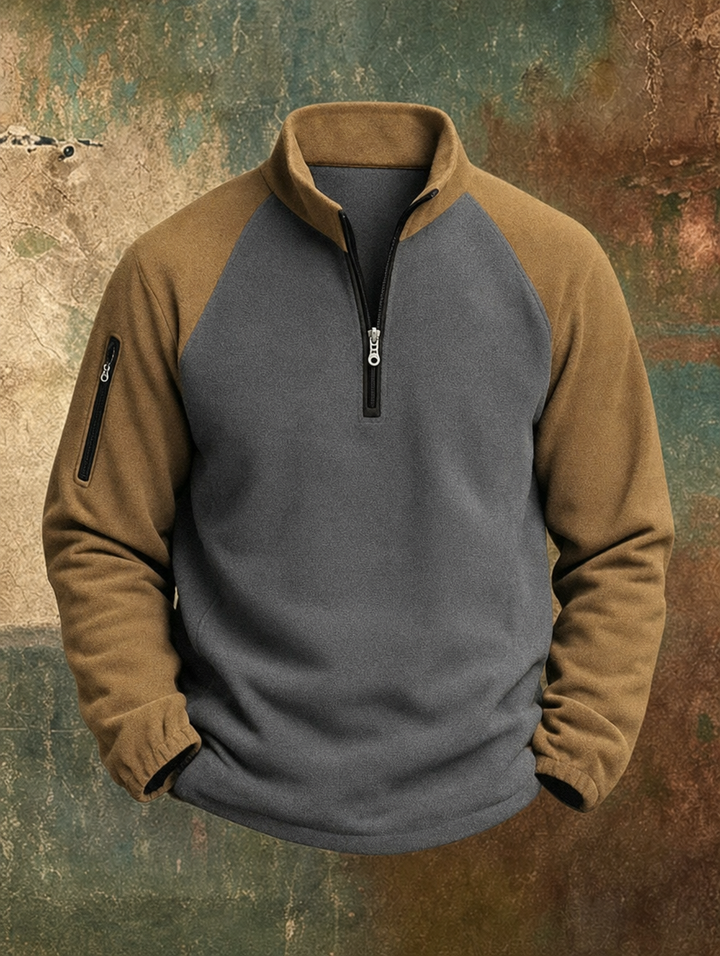 Men's gray and tan two-tone half-zip pullover