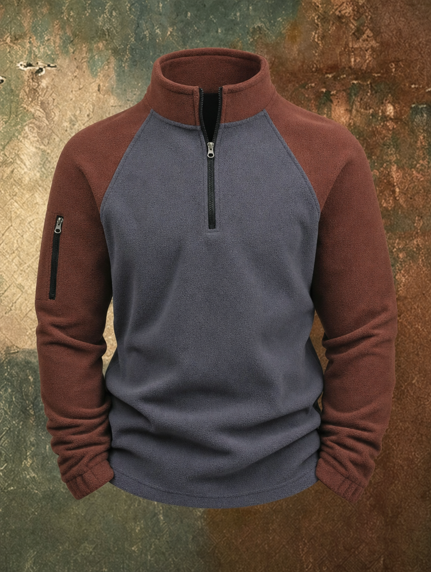 Men's gray and rust two-tone half-zip pullover