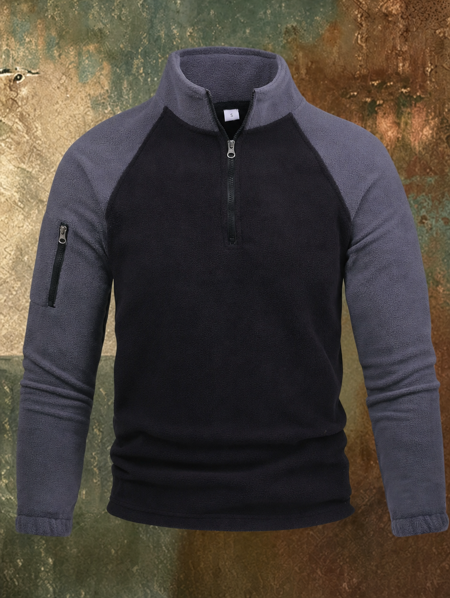Men's black and gray two-tone half-zip pullover